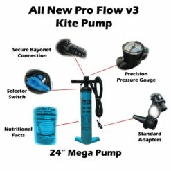 PKS Pro Flow V3 XL Kite Pump With PSI Meter 24" Discounts Apply ! -surf sale shop pks 2020 pro flow v3 mega pump 4